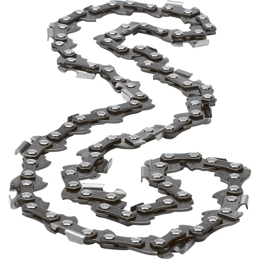 BLACKDECKER chainsaw chain A6235CS, steel replacement chain, top down view on white background.