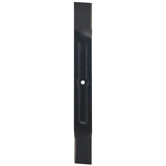 A metal lawn mower blade with a central mounting hole, shown vertically against a white background.