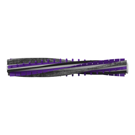 BLACKDECKER CUA525BHP vacuum cleaner brush roll with black bristles and purple fins, side view, white background.