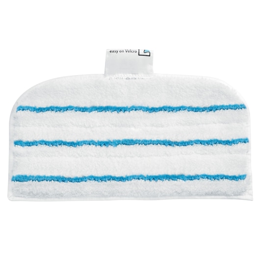 BLACKDECKER FSMH13E5 microfiber mop pad with blue stripes, front view, white background.