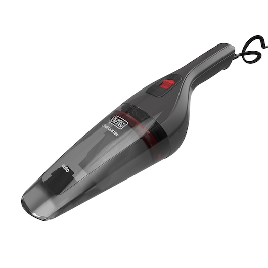 Photo of BLACKDECKER NVB12AV handheld vacuum cleaner, black and gray, angled view on white background.