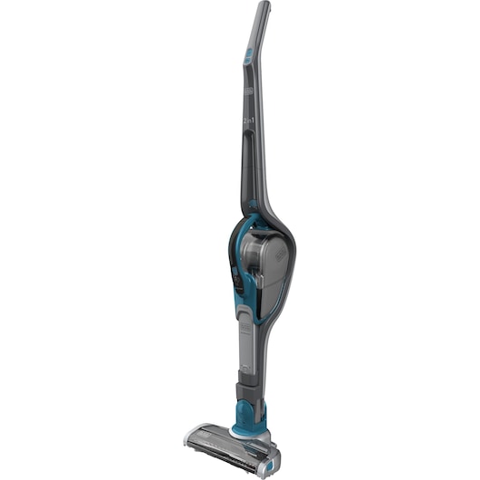 BLACKDECKER SVJ520BFS cordless stick vacuum, grey and blue, upright angle, photography